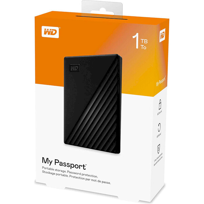 Портативный жёсткий диск WD My Passport 1TB USB3.2 Black (WDBYVG0010BBK-WESN)