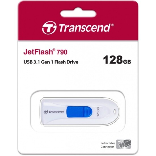 USB флешка 128Gb Transcend JetFlash 790W white USB 3.1 Gen 1 (90/45 Mb/s)