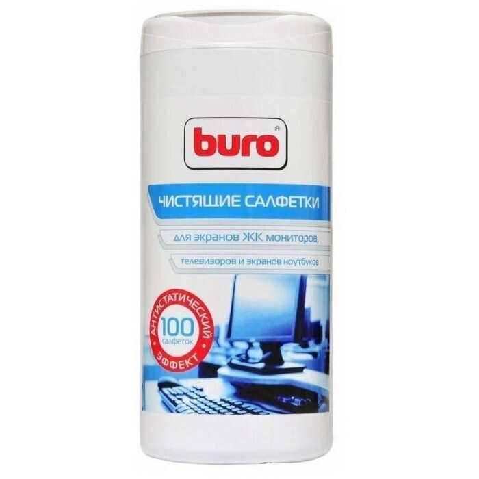 Салфетки BURO BU-Ascreen для экранов мониторов/плазменных/ЖК телевизоров/ноутбуков туба 100шт