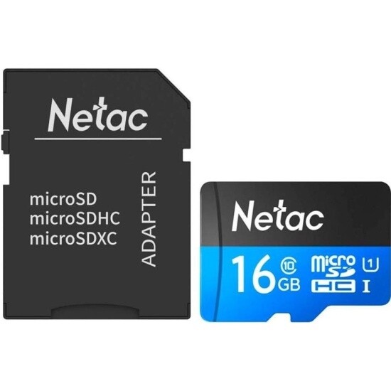 Карта памяти Netac P500 MicroSDHC 16Gb Class 10 UHS-I 80MB/s + ADP (NT02P500STN-016G-R)