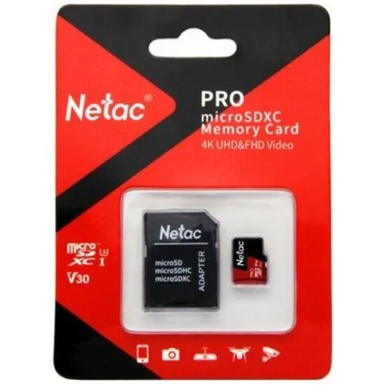 Карта памяти Netac P500 PRO MicroSDXC 256Gb Сlass 10 UHS-I 100MB/s + ADP (NT02P500PRO-256G-R)