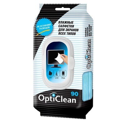 Влажные салфетки Opti Clean для экранов всех типов 90 шт