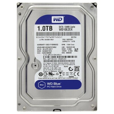 Жёсткий диск 3.5" WD Blue 1TB SATA/64MB (WD10EZEX)