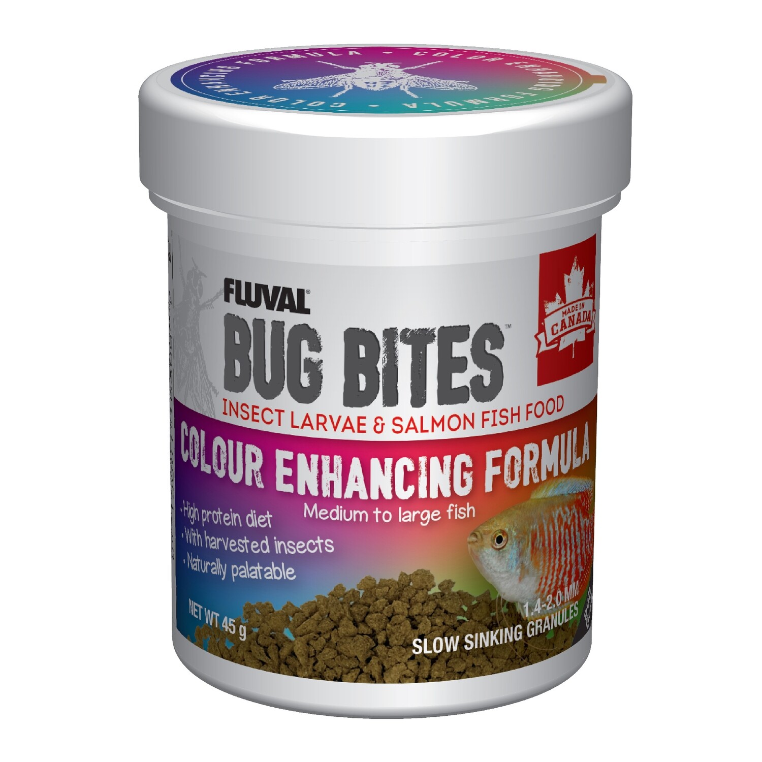 Fluval Bug Bites Colour Enhancing Formula - Medium to Large Fish - 1.4-2.0 mm granules - 45 g (1.6 oz)