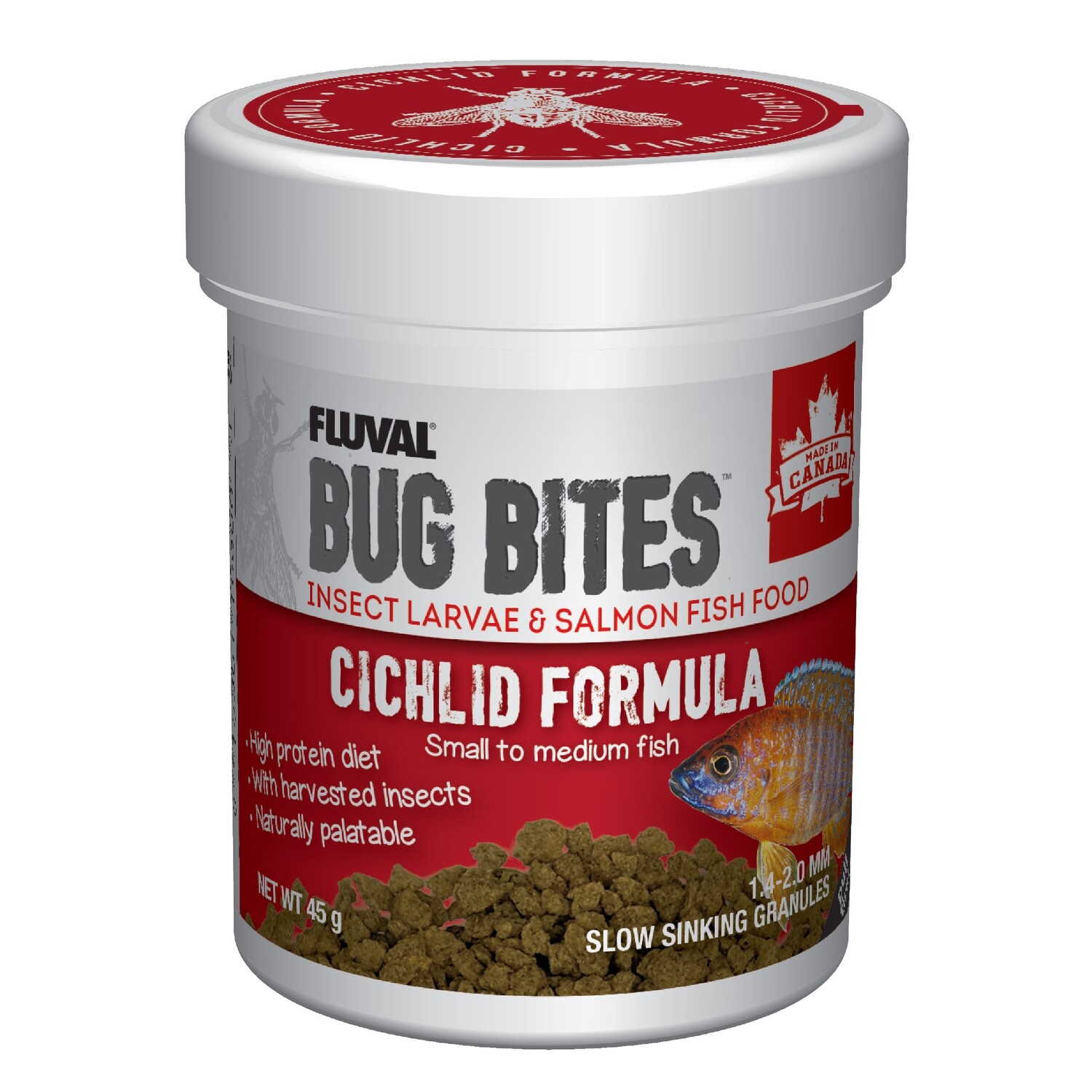 Fluval Bug Bites Cichlid Formula - Small to Medium - 1.4-1.6 mm granules - 45 g