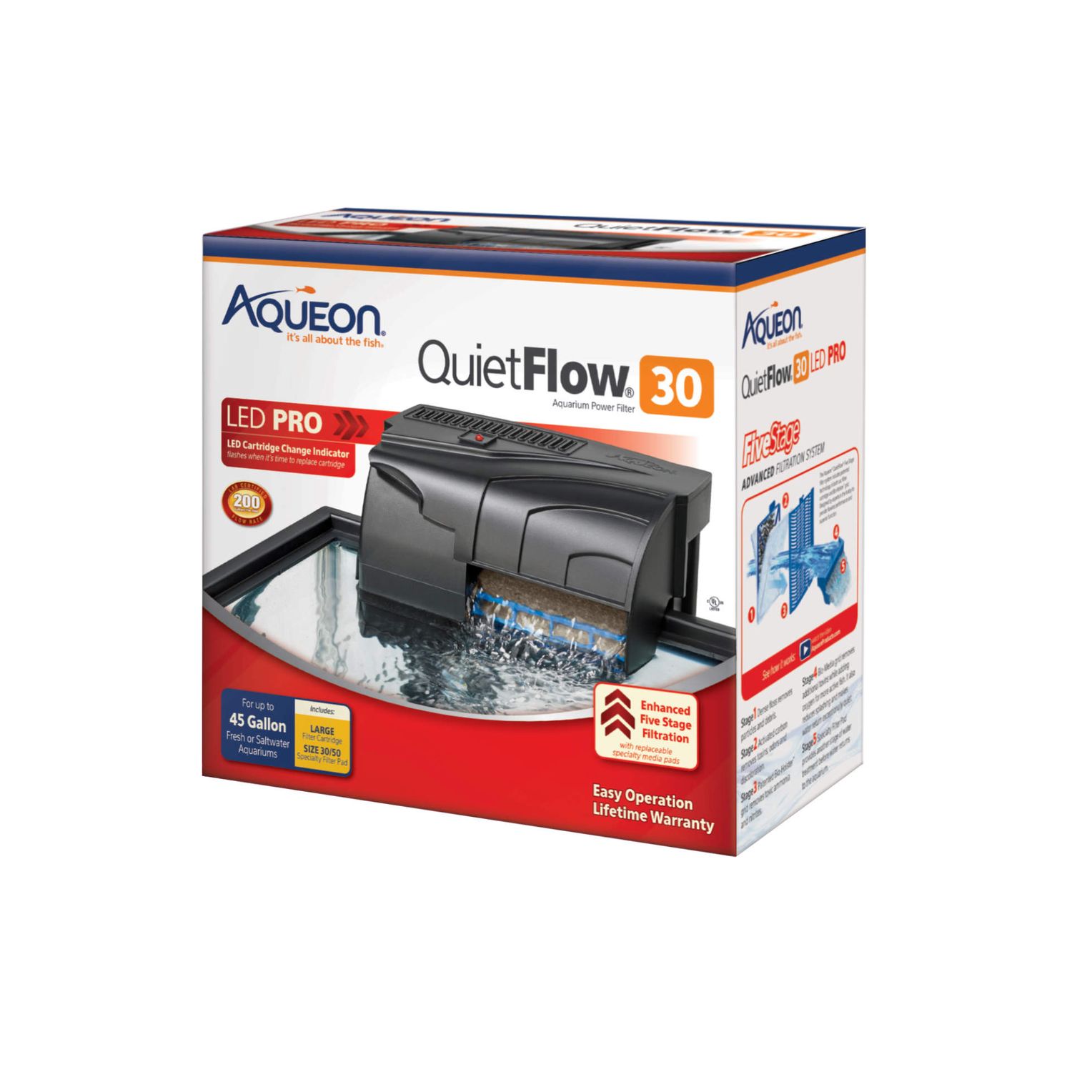 Aqueon Quietflow LED Pro Aquarium Power Filter 30