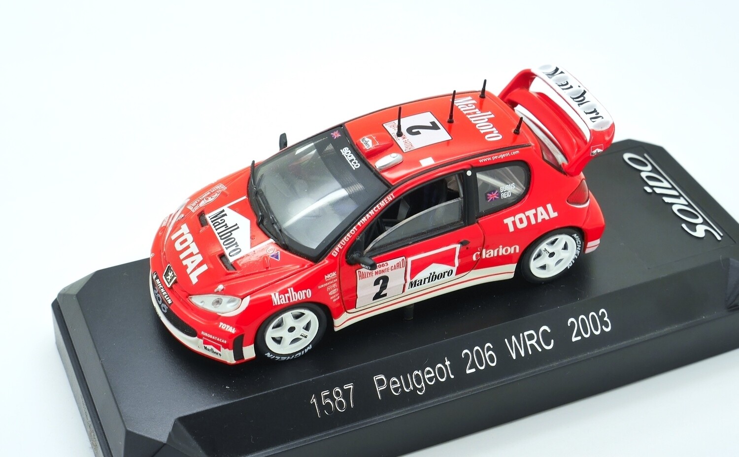 2003 Solido Marlboro Peugeot 206 WRC R Burns & R Reid Rally Monte