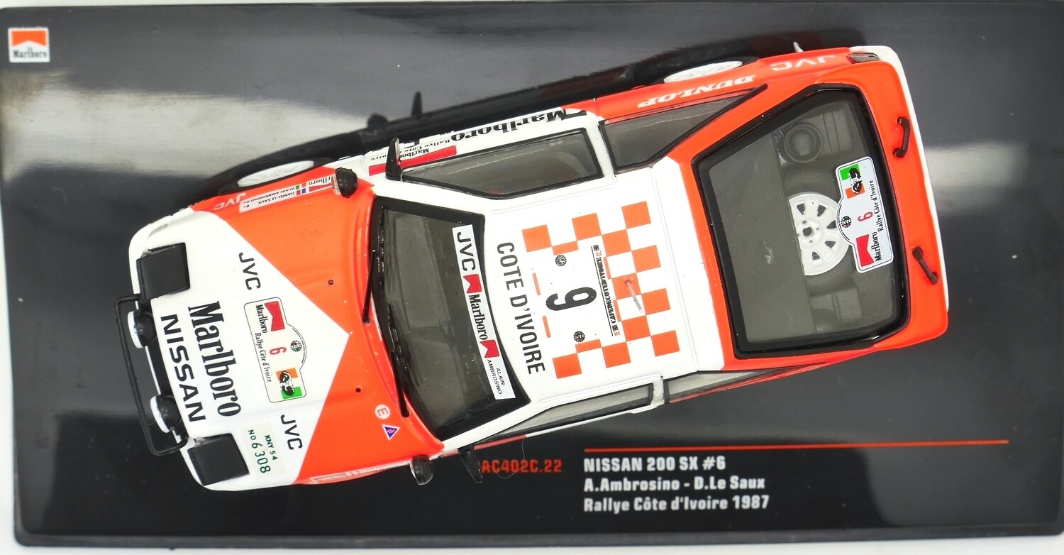 1987 IXO Marlboro Nissan 200sx A Ambrosino D LeSaux Rally Ivory coast 1/43 scale 1987 IXO Marlboro Nissan 200sx A Ambrosino D LeSaux Rally Ivory coast 1/43 scale