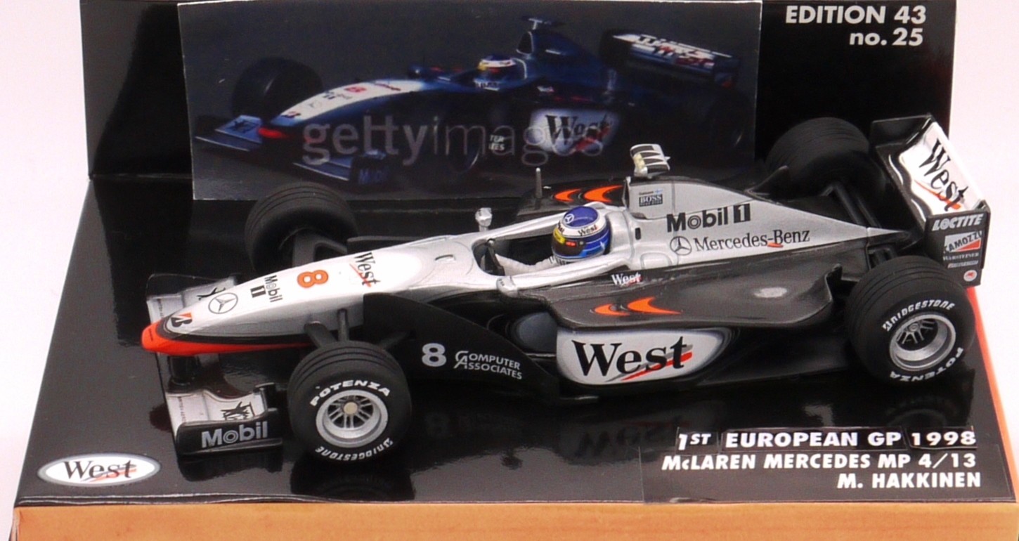 1998 Minichamps West McLaren MP4/13 M Hakkinen -1-43 Scale
