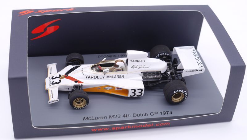 激レア　Yardley McLaren M23 ピーターレブソン F1 1/18 1974 Spark Yardley Mclaren M23 M Hailwood Dutch GP -1/43 scale