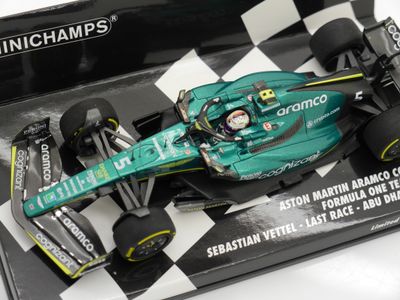 Minichamps 1/43 Aston Martin AMR22 Sebastian Vettel – Dernière Course GP Abu Dhabi 2022