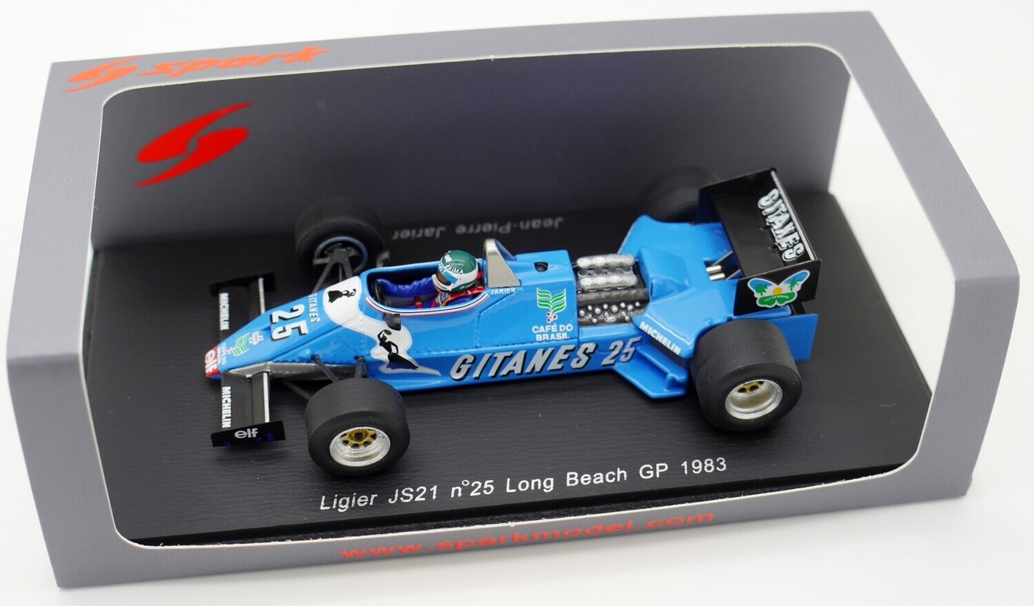 1983 Spark Gitanes Ligier JS21 J P Jarier Long beach GP 1/43