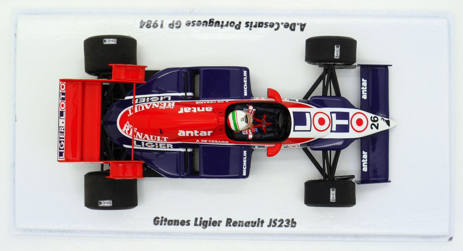 1984 Spark Gitanes Ligier JS23B A De Cesaris Portuguese GP 1/43