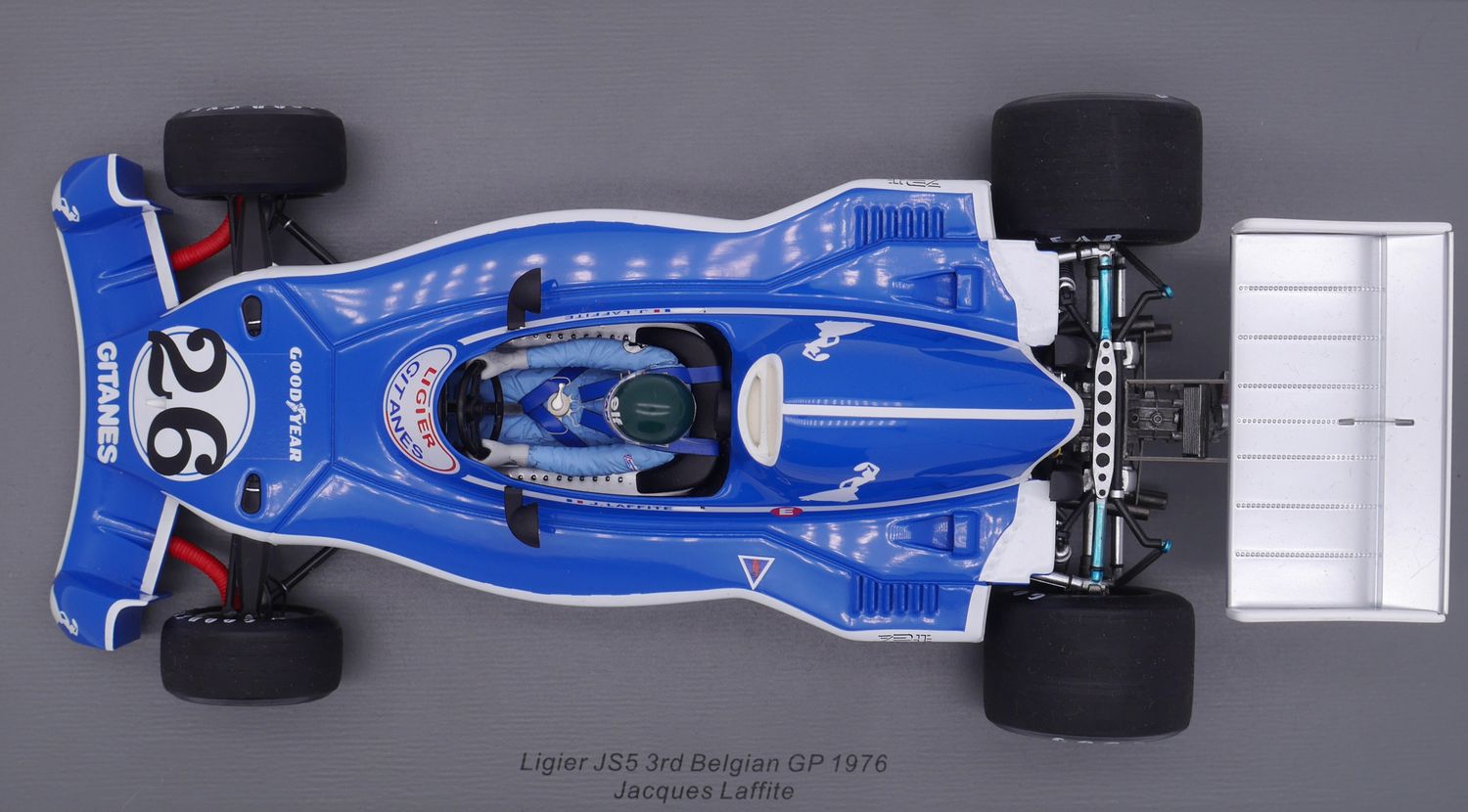 1976 Spark Gitanes Ligier Matra JS5 J Laffite 3rd Belgian GP 1/18