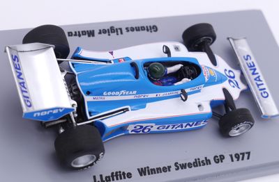 1977 Spark Gitanes Ligier Matra JS7 J Laffite Swedish GP 1/43