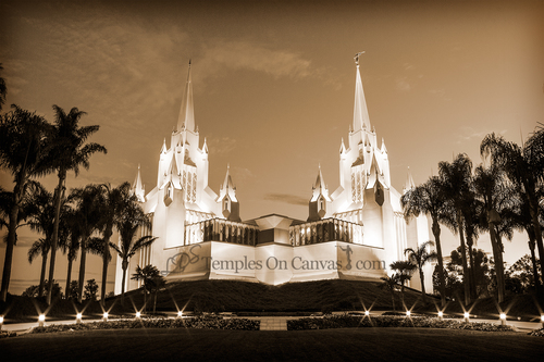 San Diego CA Temple Art - Summer Sunrise - Sepia