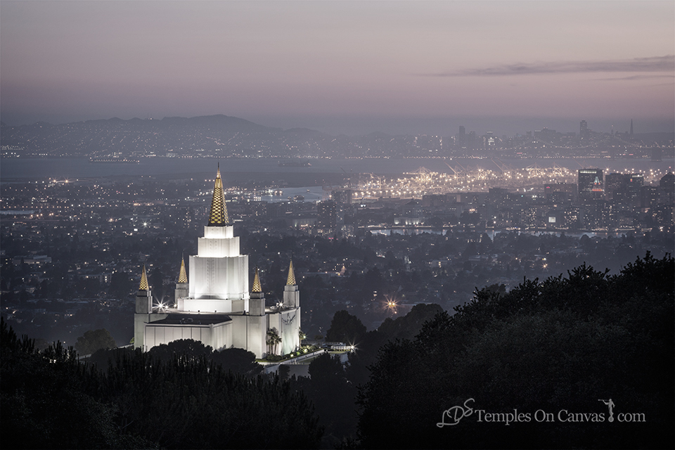 Oakland California Temple - Beacon of Light - Tinted Black & White