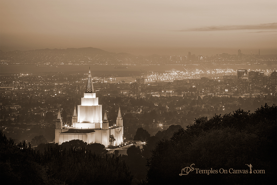 Oakland California Temple - Beacon of Light - Sepia