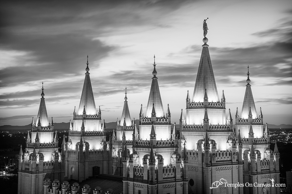Salt Lake City Utah LDS Temple - Heavenward - Black & White