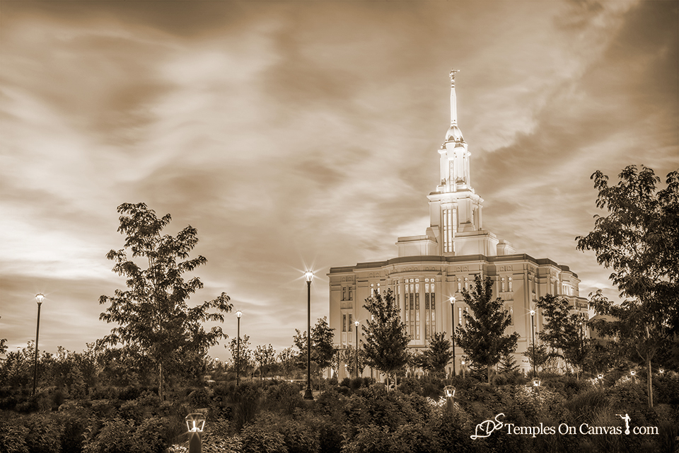 Payson Utah LDS Temple - Summer Sunrise - Sepia