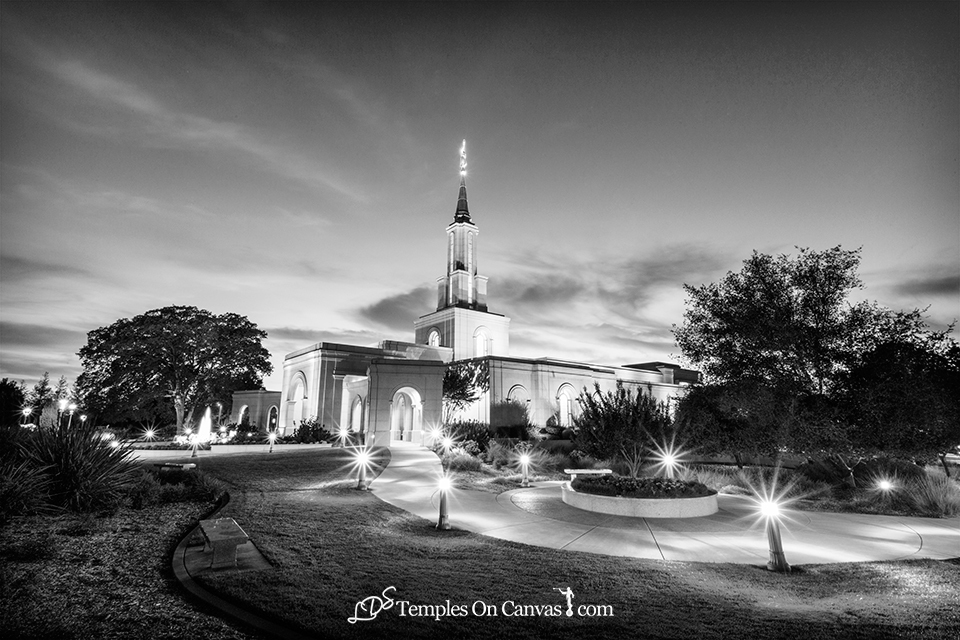 Sacramento California LDS Temple - Peaceful Dusk - Black & White