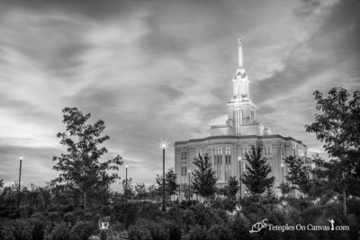 Payson Utah LDS Temple - Summer Sunrise - Black & White