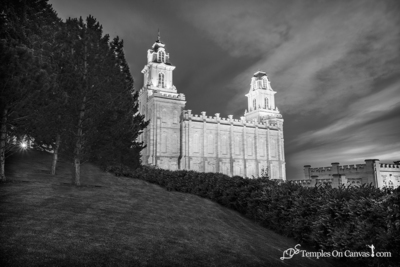Manti Utah LDS Temple - Beacon of Light - Black & White Print
