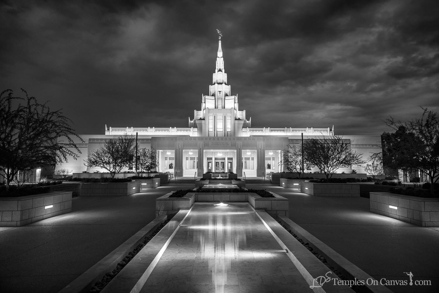 Phoenix AZ LDS Temple - Tempest - Black & White Print