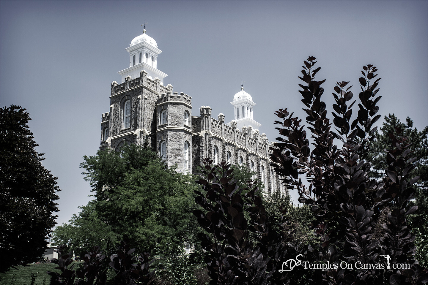 Logan Utah Temple - Beacon on the Hill - Tinted Black & White