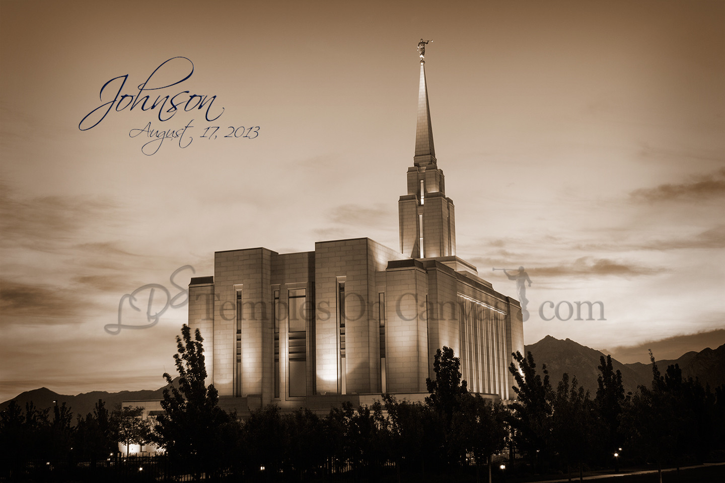 Oquirrh Mountain Utah Temple Art - Early Dawn - Sepia