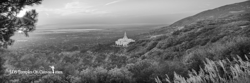 Bountiful Utah LDS Temple - Summer Sunset - Black & White - Panoramic