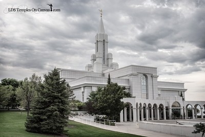 Bountiful Utah LDS Temple - Heavenward- Tinted Black & White