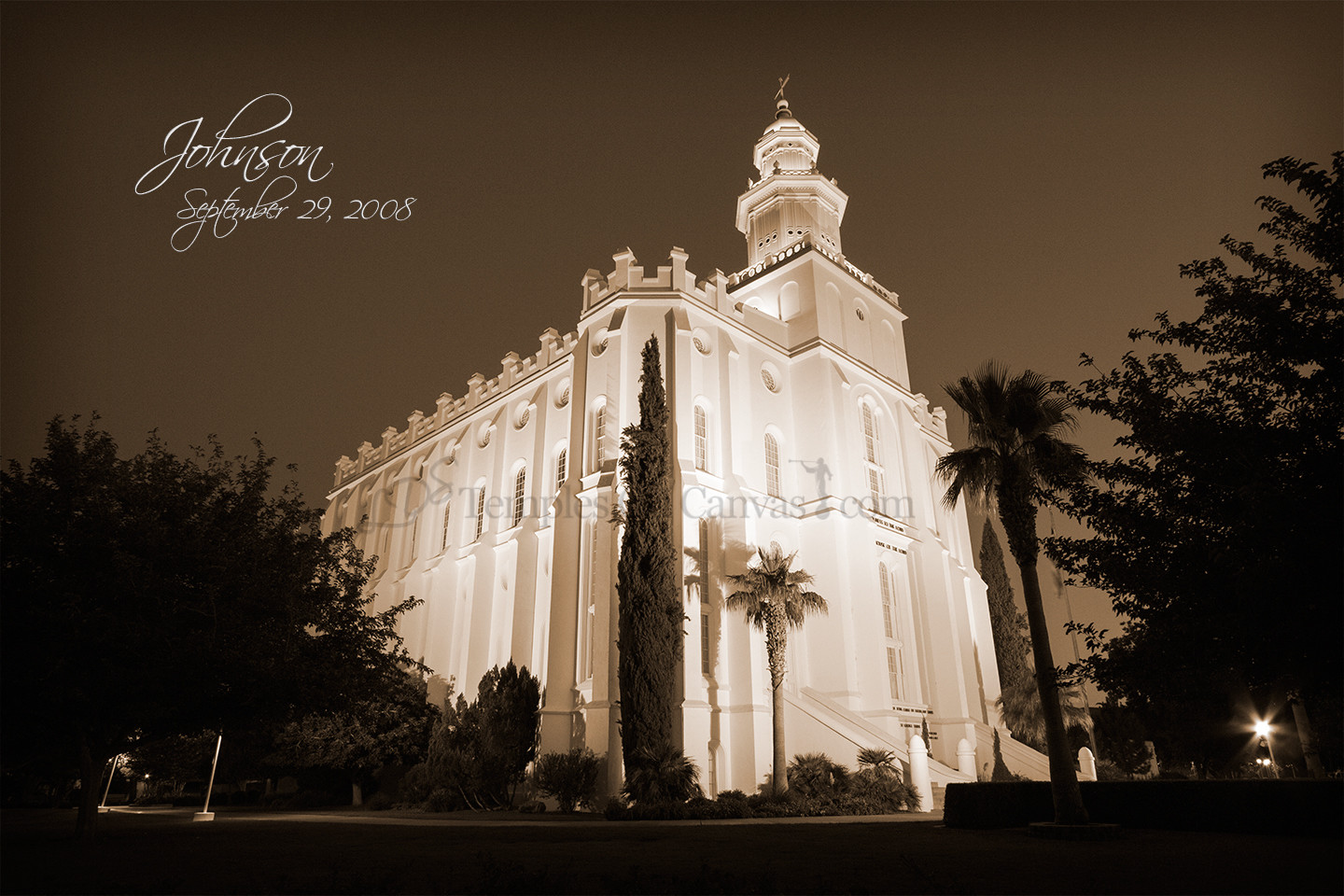 St. George UT Temple Art - Summer Evening - Sepia