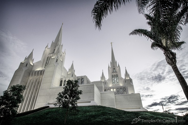 San Diego California Temple Art - Heavenward - Tinted Black & White