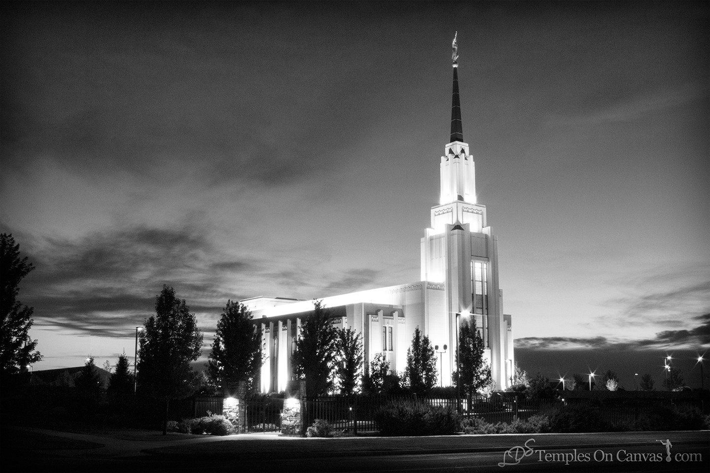 Twin Falls Idaho Temple - Peaceful Dusk - Black & White