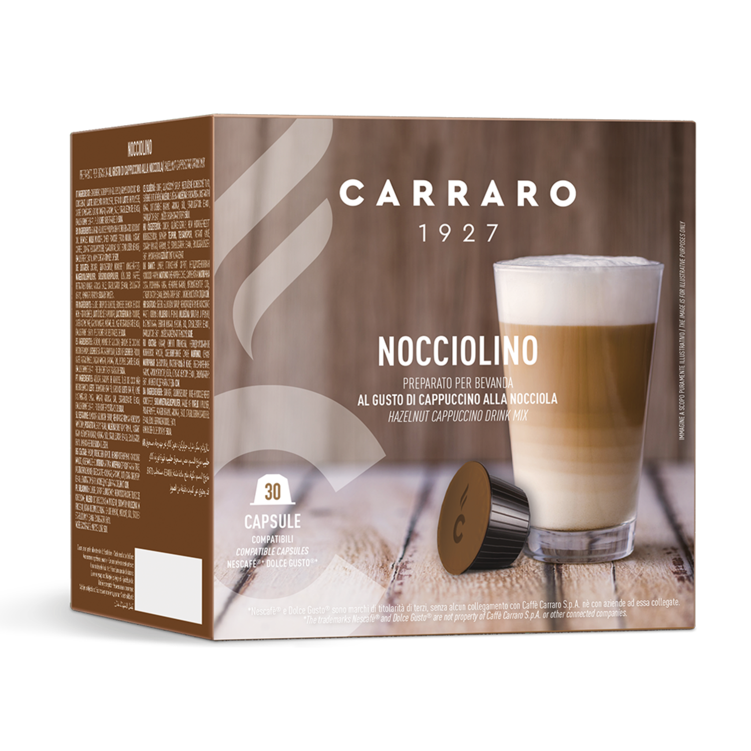 Carraro 1927 Nocciola Hazelnut Cappuccino/latte x30 капсули