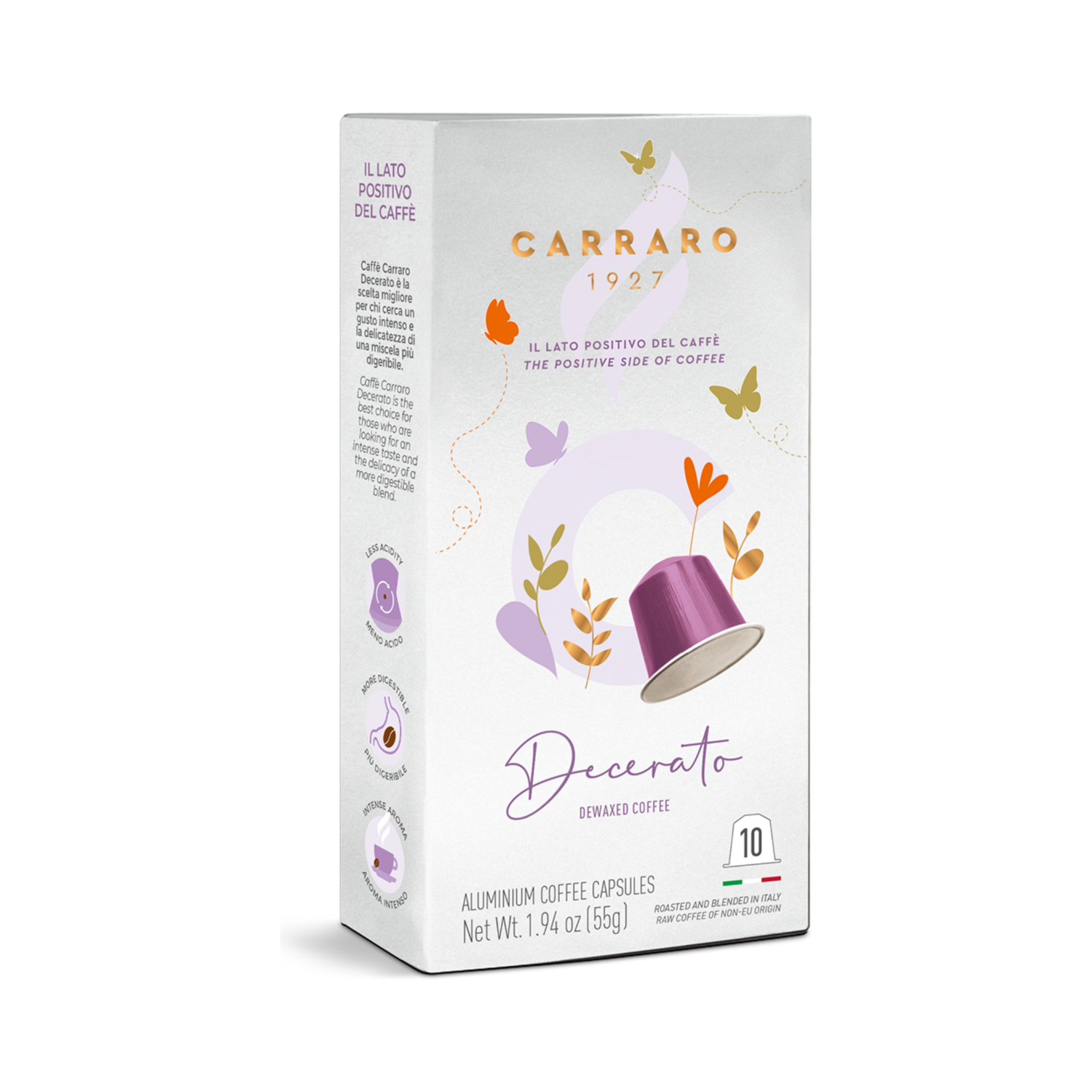 Carraro 1927 Nespresso Decerato Dewaxed 80% Arabica espresso  x10