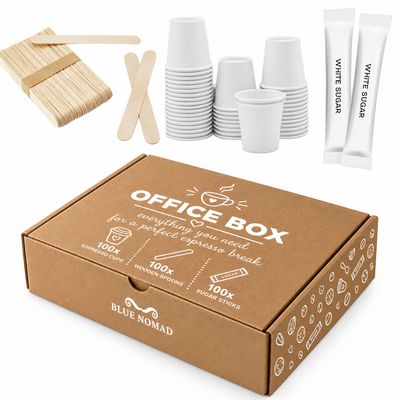 Office kit eco | 100 хартиени чаши, 100 дрвени лажички и 100 шеќерчиња