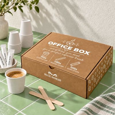 Office kit eco | 100 хартиени чаши, 100 дрвени лажички и 100 шеќерчиња