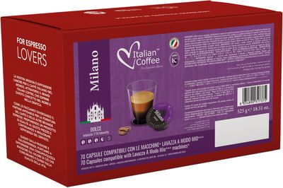 Italian Coffee MILANO DOLCE Espresso | A Modo Mio® x70 капсули Italian Coffee MILANO DOLCE Espresso | A Modo Mio® x70 капсули