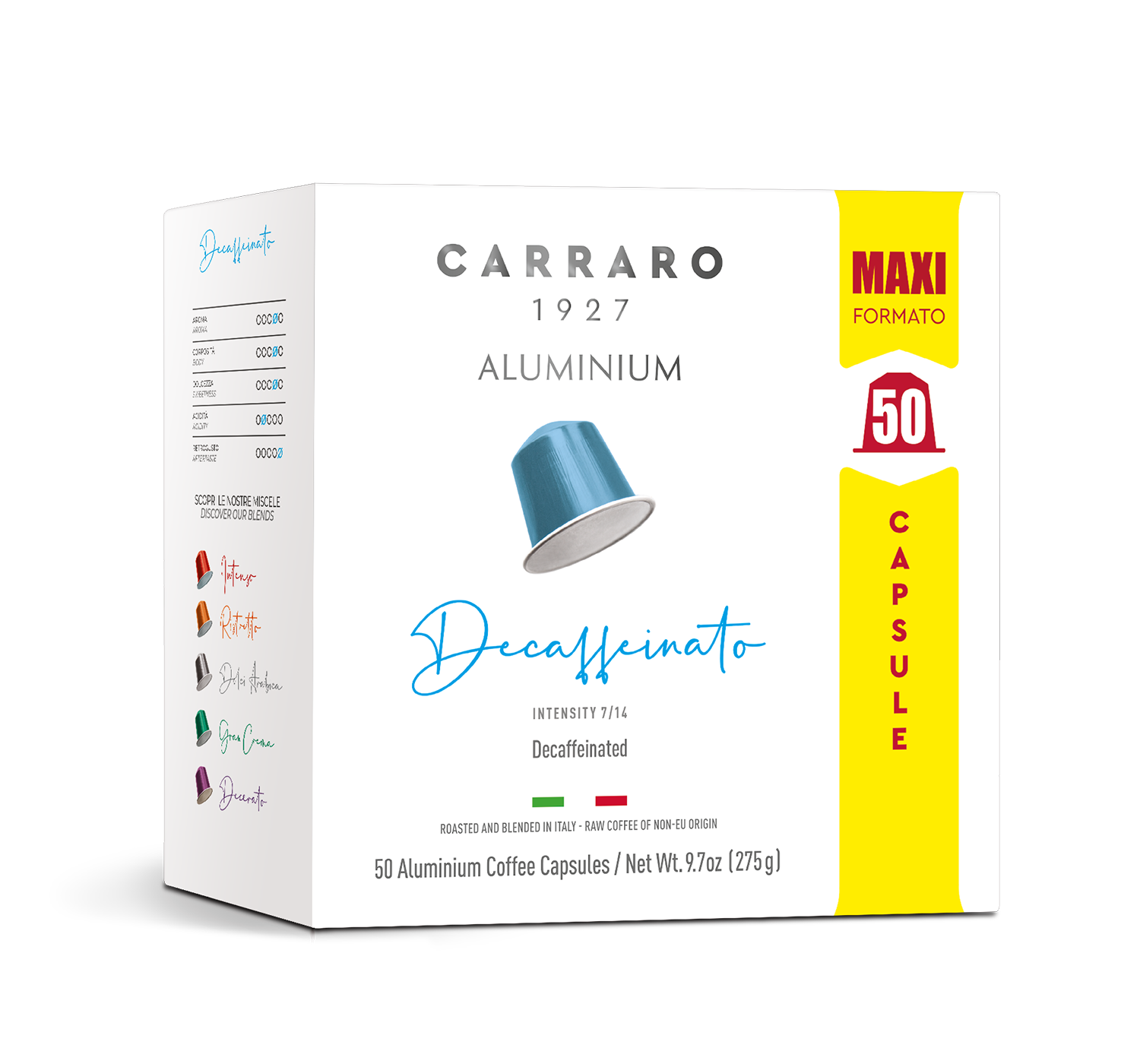 Carraro Nespresso Prime Aluminum Decaffeinate еспресо  x50 капсули