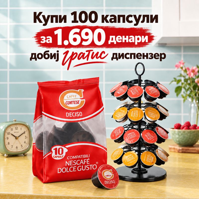 Cortese Dolce Gusto espresso DECISO x100 капсули + Гратис диспензер
