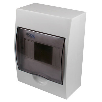 WHITE DIN DB 6-WAY SURFACE WITH DOOR AND TRAY