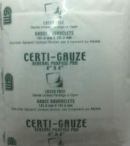 Gauze Pads - 4” x 4” - Certi-Gauze- Certified 231-207 - 100/bag. SAFETY NJ