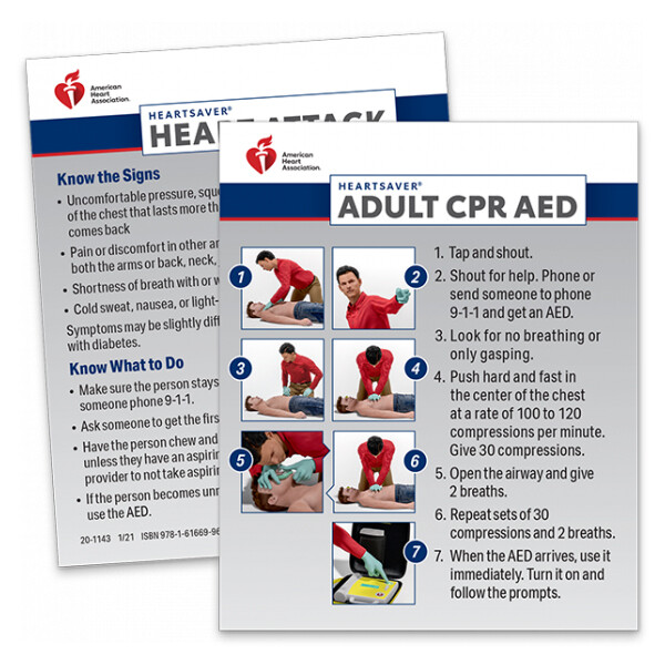 2020 Heartsaver Adult CPR AED Wallet Card (100 Pack) 20-1143. Safety NJ