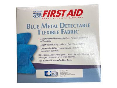 AMERICAN WHITE CROSS BLUE METAL DETECTABLE FINGER TIP BANDAGES 50/BOX (1 BOX) #99921 Safety NJ