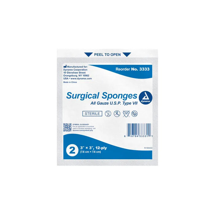 Surgical Gauze Sponge Sterile 2's, 3" x 3" 12 Ply - 25/tray. Safety NJ