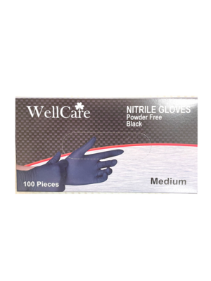 WELLCARE NITRILE GLOVES POWDER FREE BLACK -  NON-MEDICAL USE 100 BOX