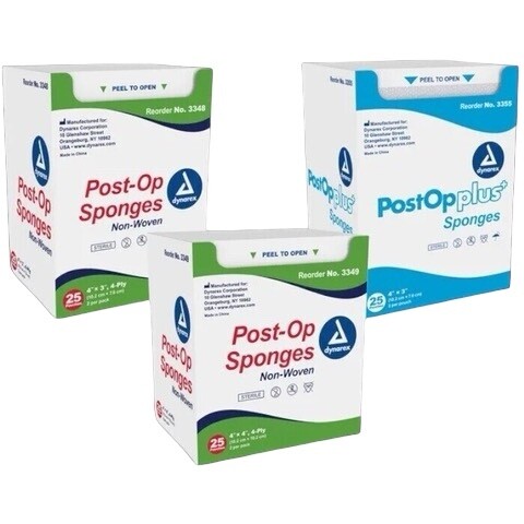 Post-Op Sponges y Ply Sterile 4" x 4"  25/Box Individual  3349. Safety NJ