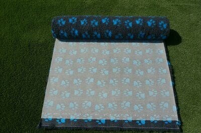 (Single Sheets) Premium - Non Slip Backing : Charcoal with Teal Blue Paws - Ref : (6380)